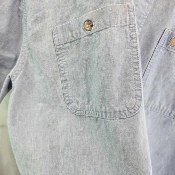 Carhartt Shirt Men Large Short Sleeve Button Up Denim Chambray Jean Collared - Picture 12 of 15